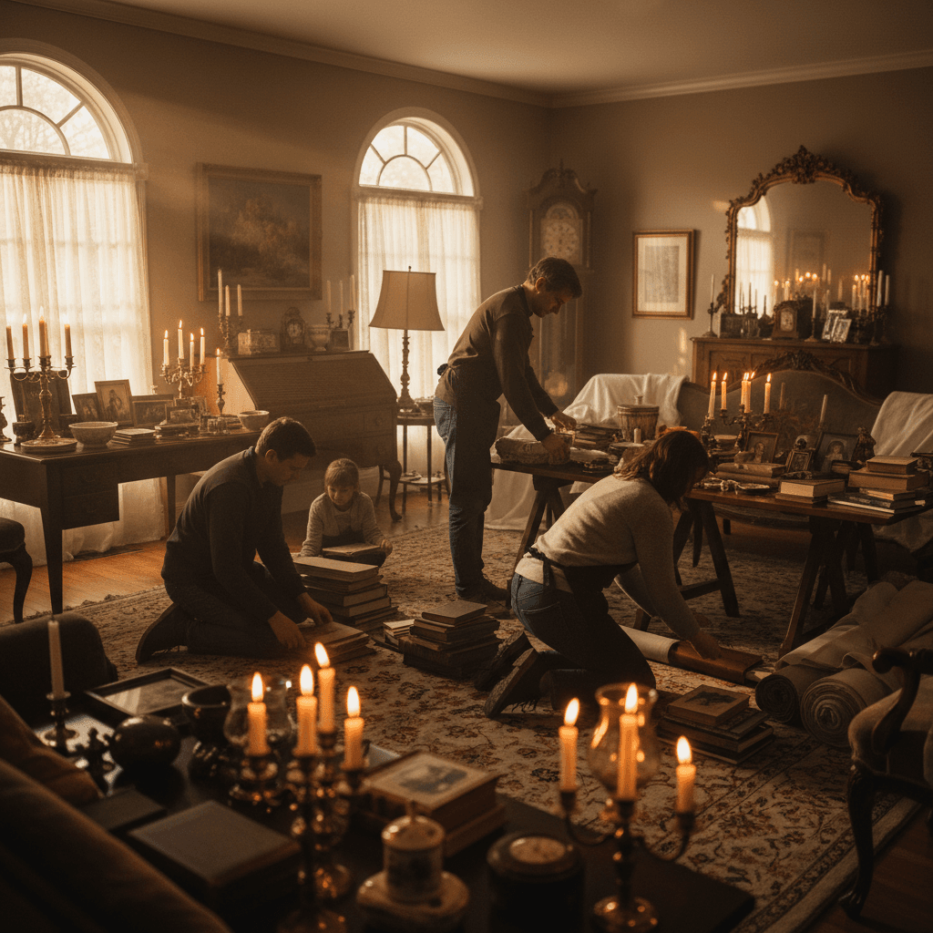 Estate cleanout service showing organized sorting of household items